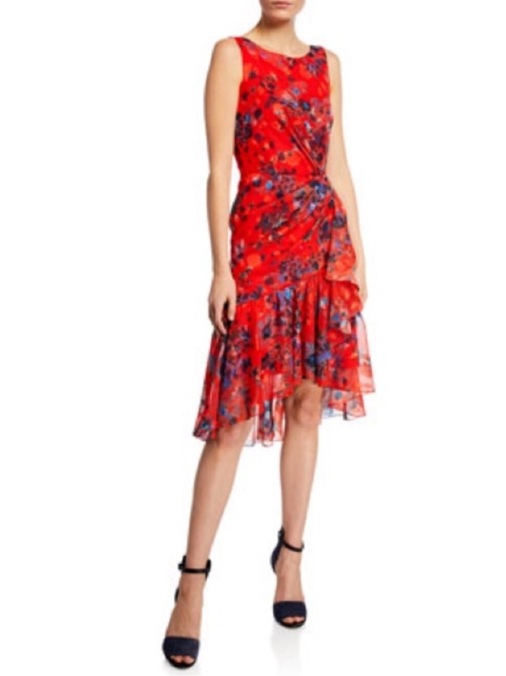 MARCHESA NOTTE Burnout Floral Print Sleeveless Chiffon Dress NEW Size 8 Red